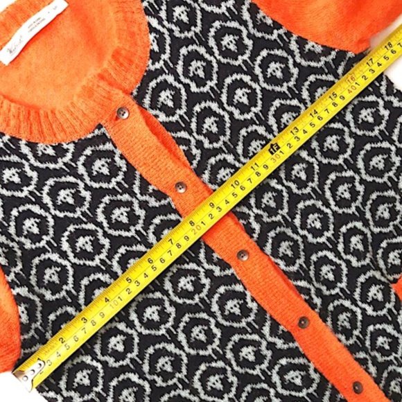 WOOLRICH Wool Mohair Sheep Motif Cardigan Orange Black - Picture 11 of 12